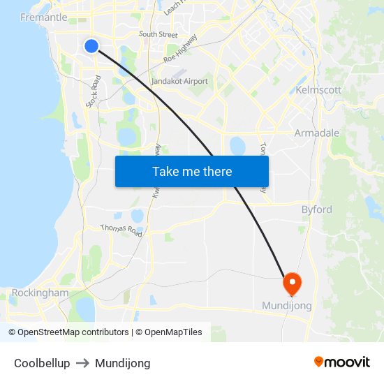 Coolbellup to Mundijong map