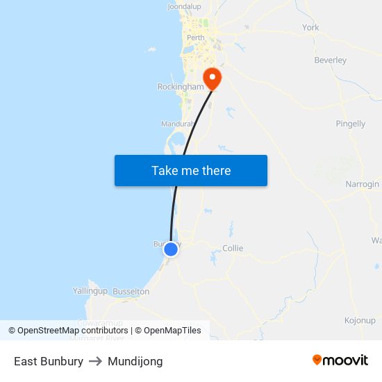 East Bunbury to Mundijong map