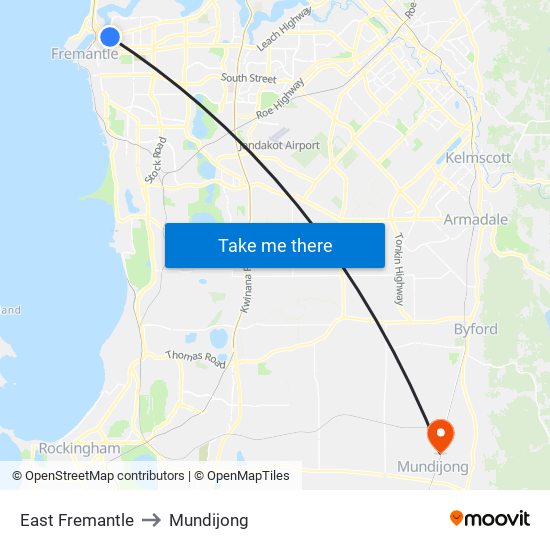 East Fremantle to Mundijong map