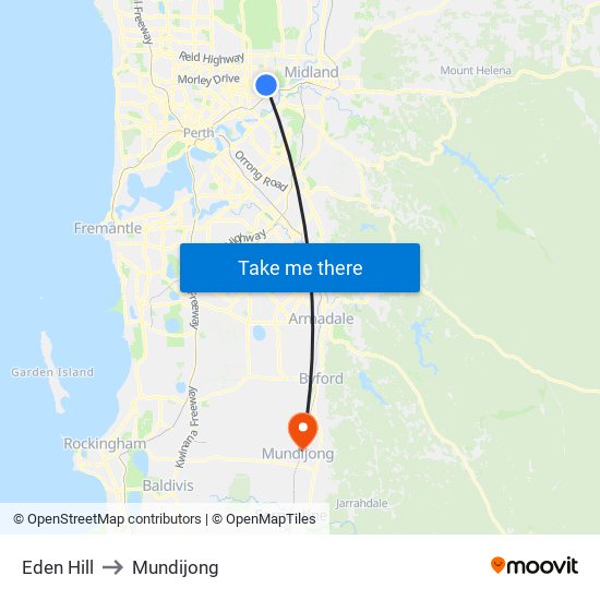 Eden Hill to Mundijong map