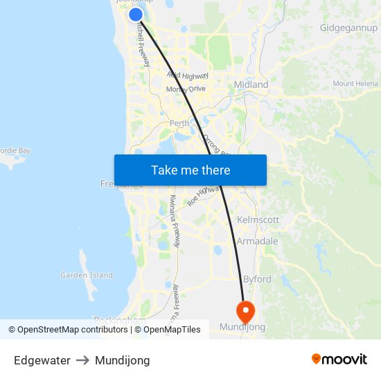 Edgewater to Mundijong map