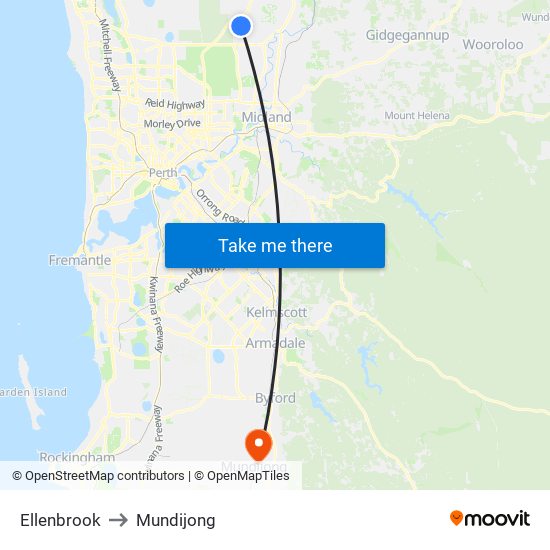 Ellenbrook to Mundijong map