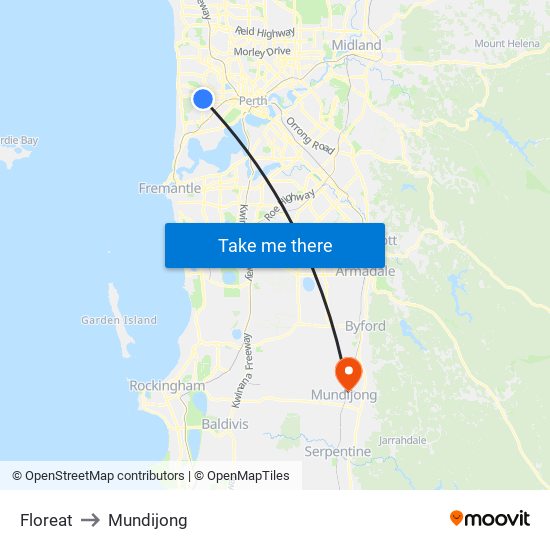 Floreat to Mundijong map