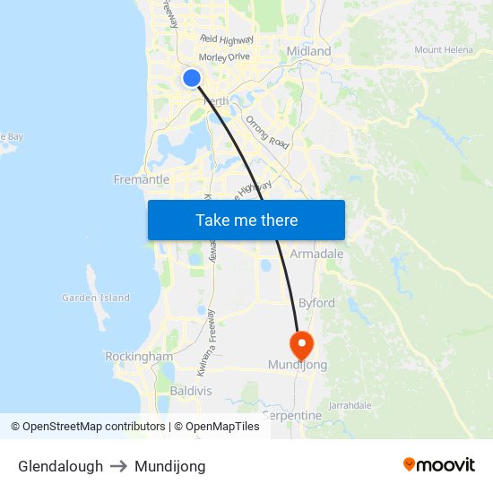 Glendalough to Mundijong map