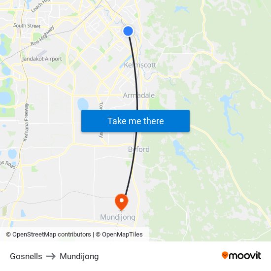 Gosnells to Mundijong map