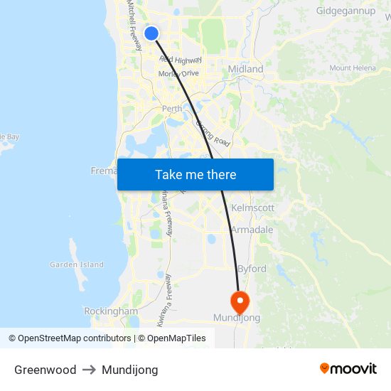 Greenwood to Mundijong map