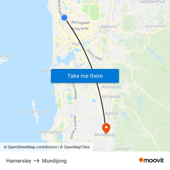 Hamersley to Mundijong map