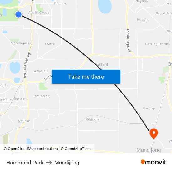 Hammond Park to Mundijong map