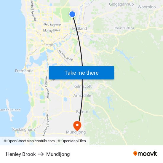 Henley Brook to Mundijong map