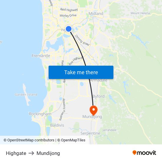 Highgate to Mundijong map