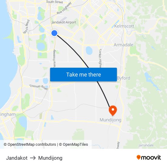 Jandakot to Mundijong map