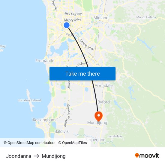 Joondanna to Mundijong map