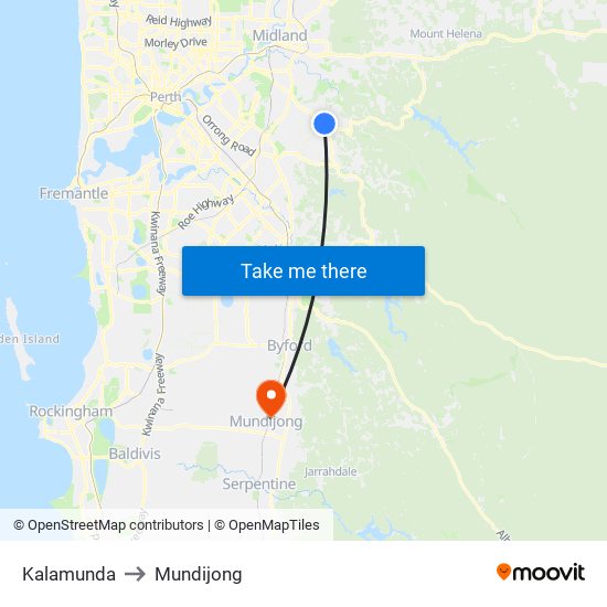 Kalamunda to Mundijong map