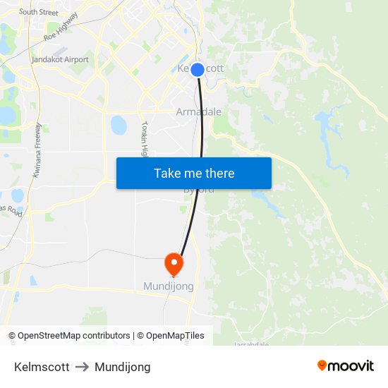 Kelmscott to Mundijong map