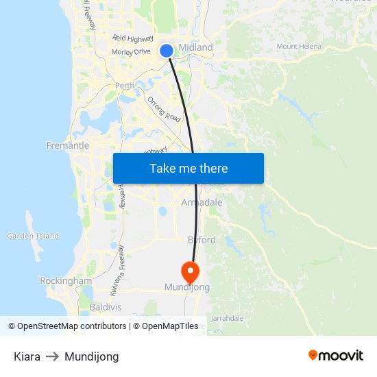 Kiara to Mundijong map