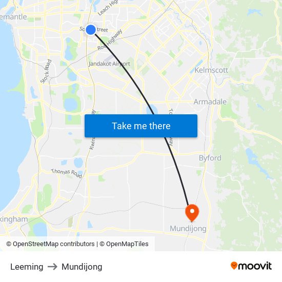 Leeming to Mundijong map