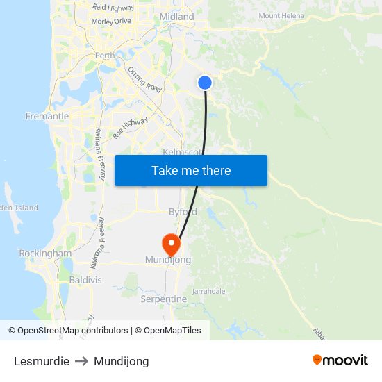 Lesmurdie to Mundijong map