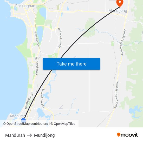Mandurah to Mundijong map