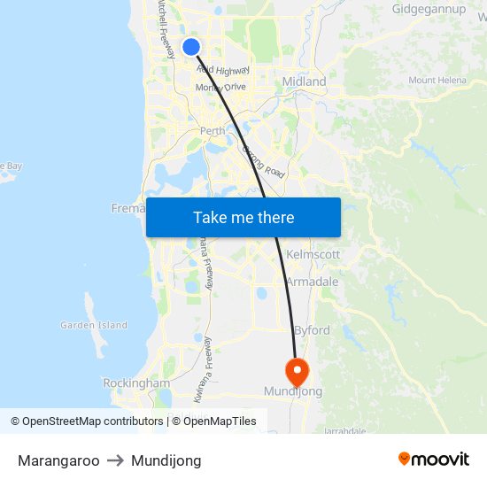 Marangaroo to Mundijong map