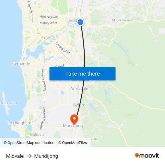 Midvale to Mundijong map