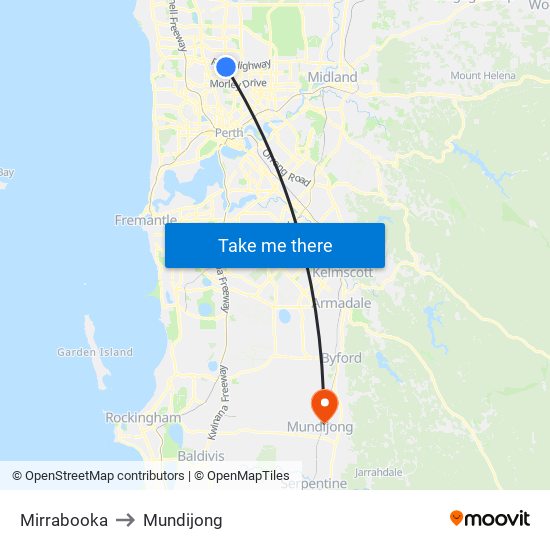 Mirrabooka to Mundijong map