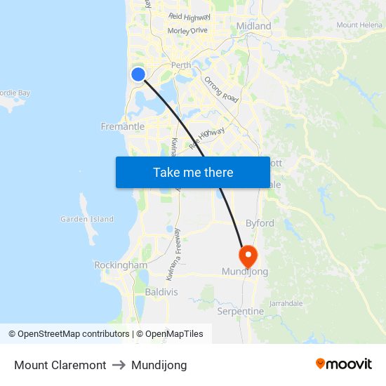 Mount Claremont to Mundijong map