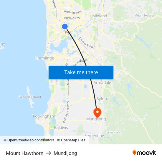 Mount Hawthorn to Mundijong map