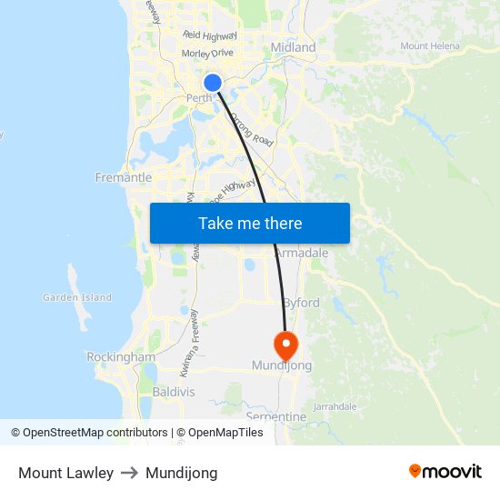 Mount Lawley to Mundijong map
