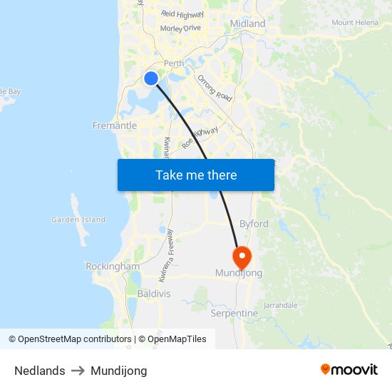 Nedlands to Mundijong map