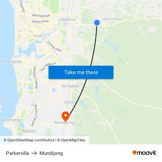 Parkerville to Mundijong map