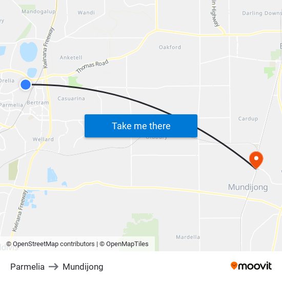 Parmelia to Mundijong map