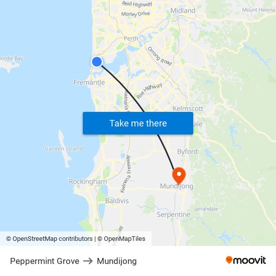 Peppermint Grove to Mundijong map