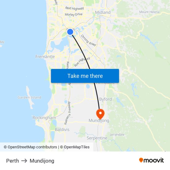 Perth to Mundijong map