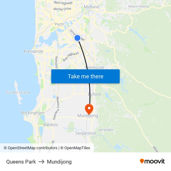 Queens Park to Mundijong map