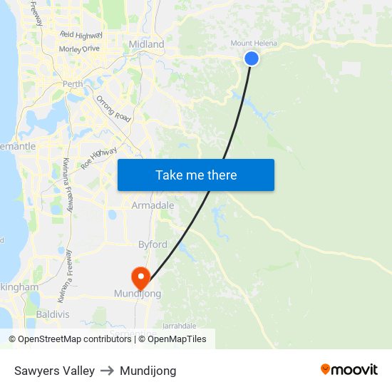 Sawyers Valley to Mundijong map