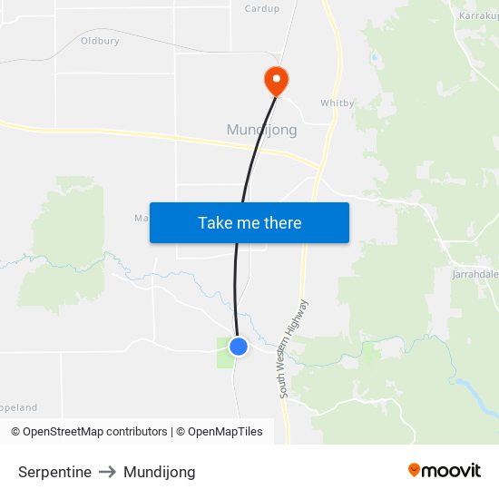 Serpentine to Mundijong map