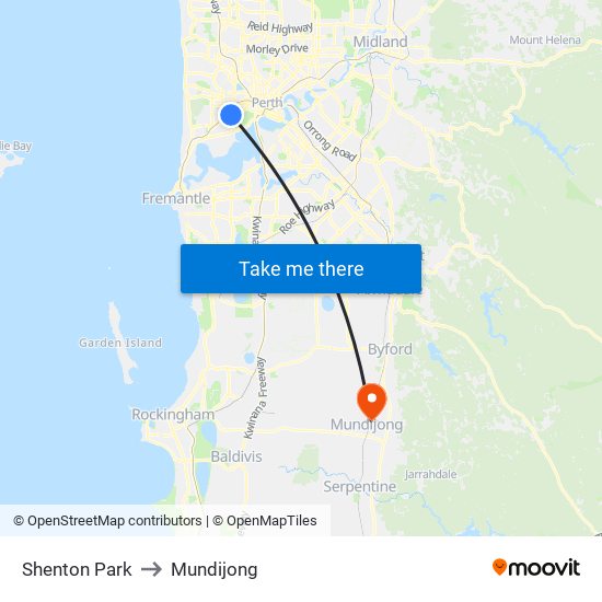 Shenton Park to Mundijong map