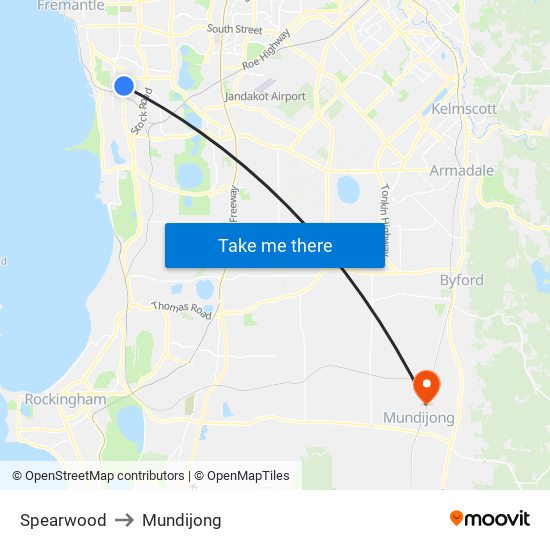 Spearwood to Mundijong map