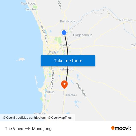 The Vines to Mundijong map