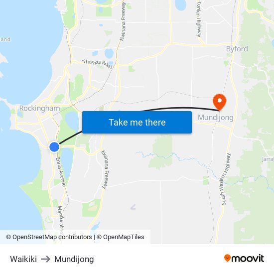 Waikiki to Mundijong map