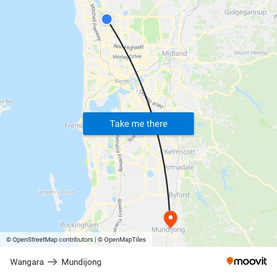 Wangara to Mundijong map