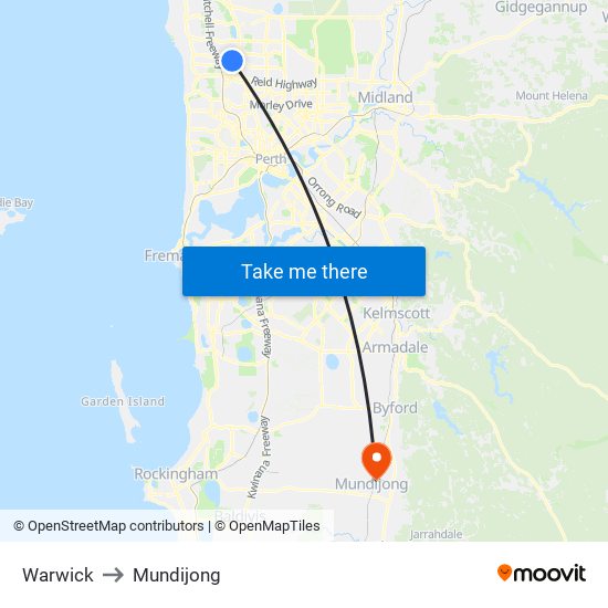 Warwick to Mundijong map