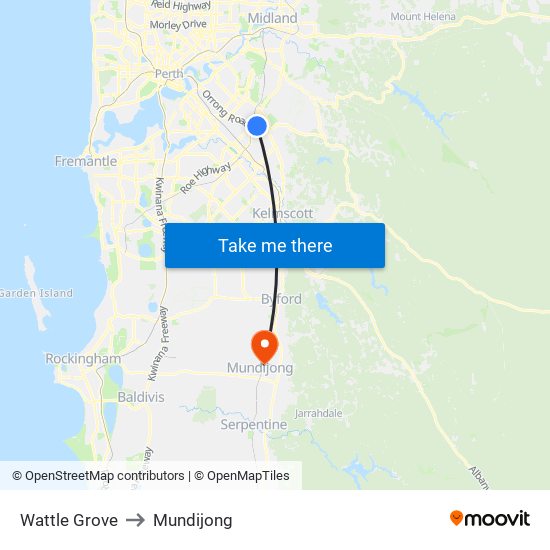 Wattle Grove to Mundijong map