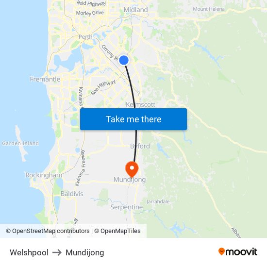 Welshpool to Mundijong map