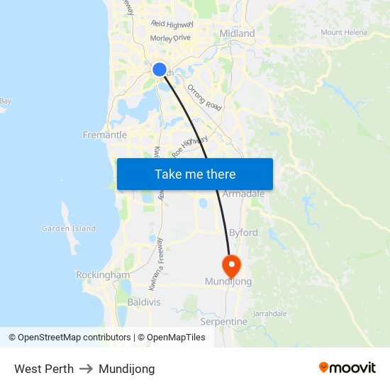 West Perth to Mundijong map