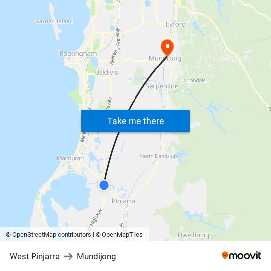 West Pinjarra to Mundijong map