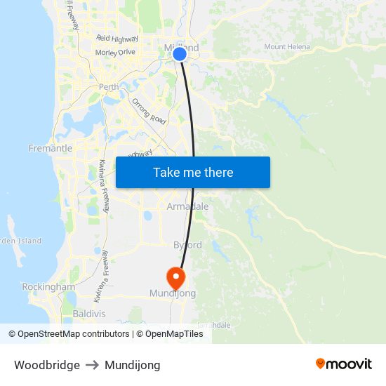 Woodbridge to Mundijong map