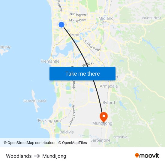Woodlands to Mundijong map