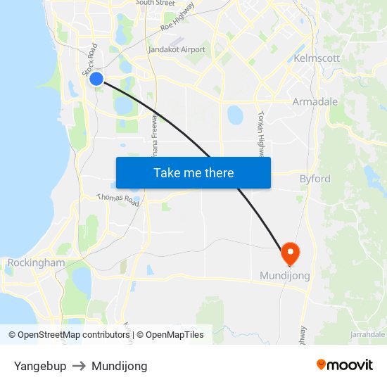 Yangebup to Mundijong map