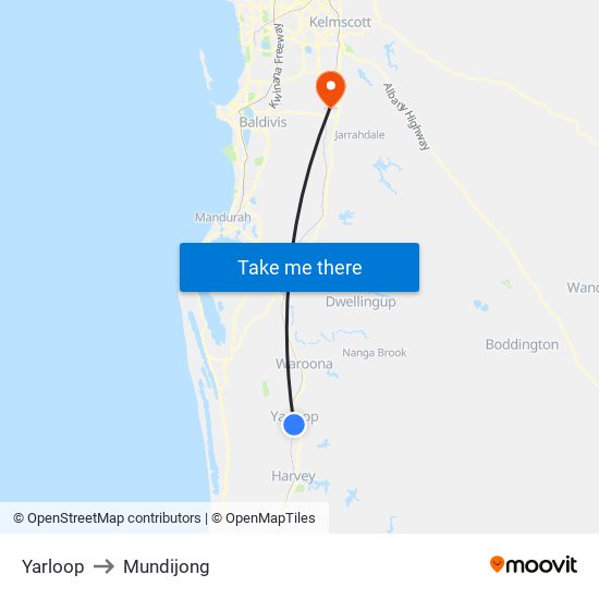 Yarloop to Mundijong map